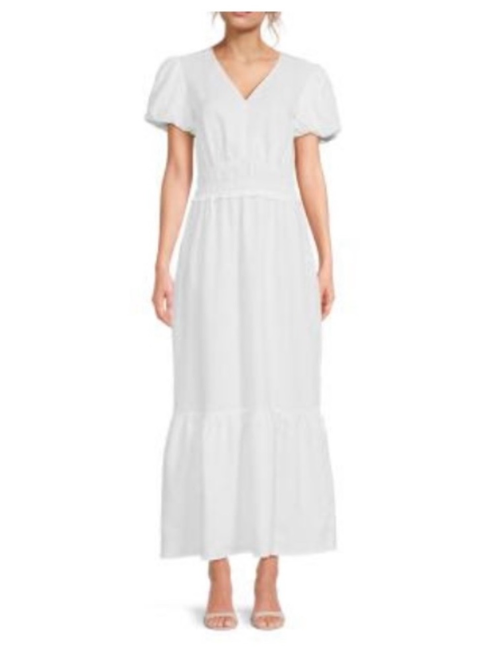 NWT White V-Neck Puff Sleeve Maxi Dress
